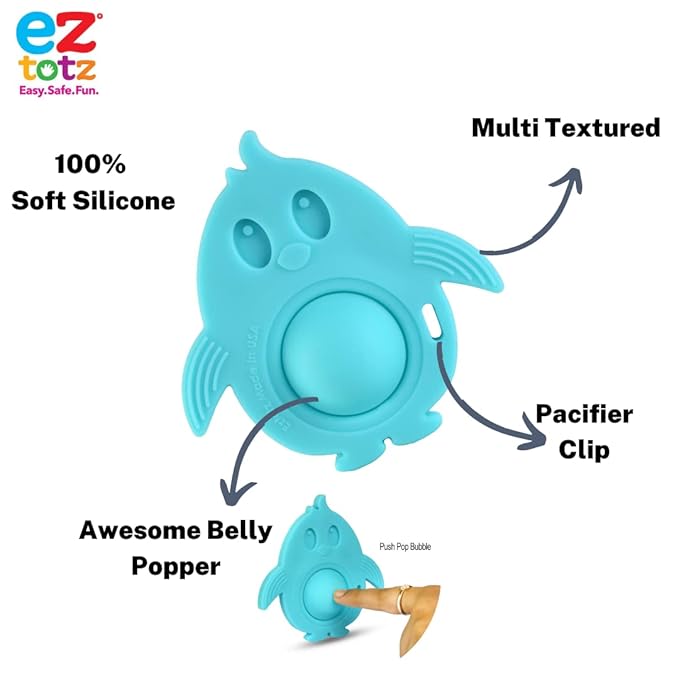 Popz Baby Teether Toy - Made in The USA 0-6 Months 100% Silicone