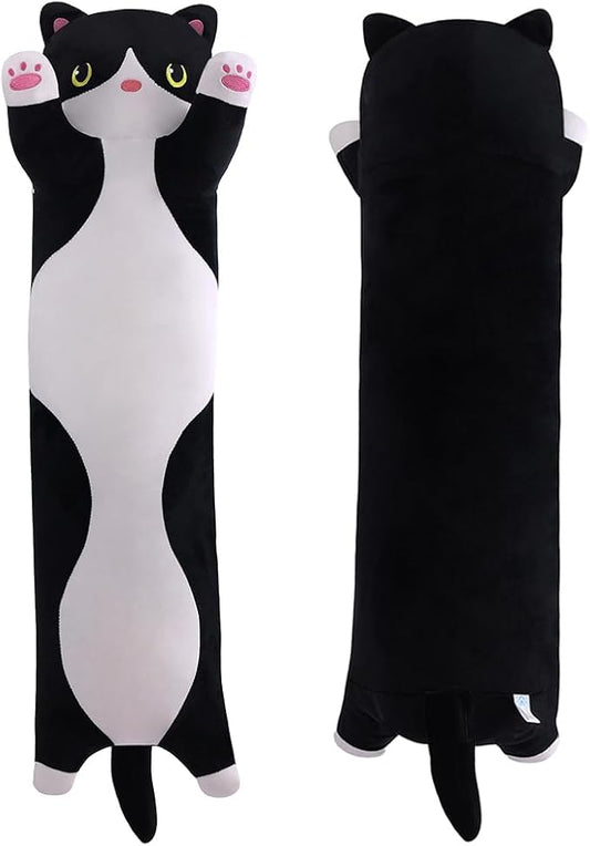 Long Plush Cat Toy Pillow Stuffed Animal Cat Kids Plush Doll(Black&White,70cm/27.6in)