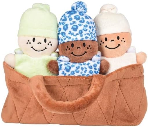 Creative Minds Basket of Babies with 3 Super Soft 9" Plush Doll Toys for Babies and Kids, Plush Multicultural Sensory Babies Toy Set with Basket
