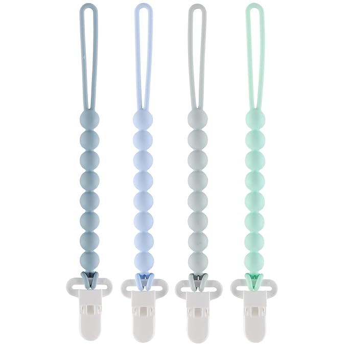 4-Pack Silicone Pacifier Clips with One-Piece Beads for Baby Boys
