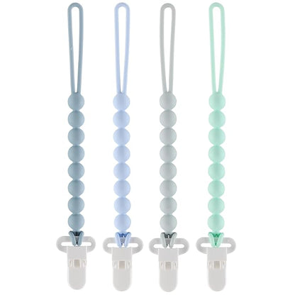 4-Pack Silicone Pacifier Clips with One-Piece Beads for Baby Boys