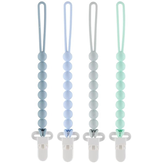 4-Pack Silicone Pacifier Clips with One-Piece Beads for Baby Boys