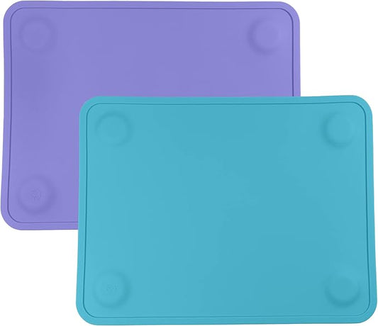 WeeSprout Silicone Suction Placemats for Babies, Toddlers & Kids, Durable Food Grade Silicone with Non-Slip Suction, Dishwasher Safe, for Dining Table & Restaurants + Travel Case, 2 Pack