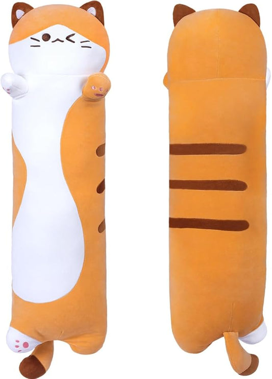 Long Plush Toy Cat Pillow Cute Plush Cat Toy Doll Girls(Orange,110cm/43.3in)