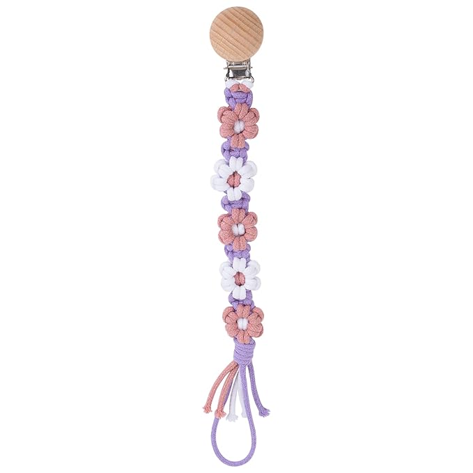 Pacifier Clip for Boys Girls Floral Daisy Macrame Baby Paci (1pack:Lavender Style)
