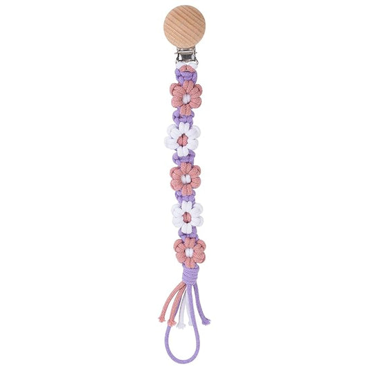 Pacifier Clip for Boys Girls Floral Daisy Macrame Baby Paci (1pack:Lavender Style)
