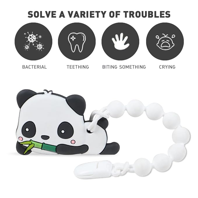 Baby Teething Toys,Food Grade Silicone Teether with One-Piece Pacifier Clip Holder 3 Months+
