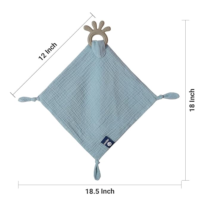 Baby Muslin Security Blanket with Food Grade Silionce Teether,Soothe Teething Toy for Boys and Girls 100% Polyester