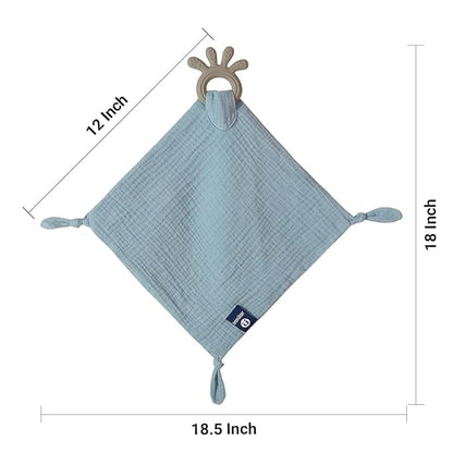 Baby Muslin Security Blanket with Food Grade Silionce Teether,Soothe Teething Toy for Boys and Girls 100% Polyester