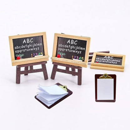 LOGOFUN Dollhouse School Supplies Set Miniature Blackboards Wooden Easel Painting Board Mini House Accessory
