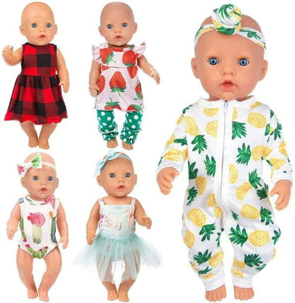 Ecore Fun 5 Sets 14-18 Inch Baby Doll Clothes Dresses Outfits Pjs for 43cm New Born Baby Dolls, 15 Inch Baby Doll 18 Inch