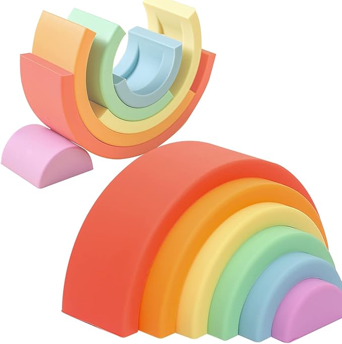 let's make Rainbow Stacking Toy Baby Silicone Stacker Building Blocks 3 years (6Pcs)