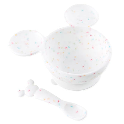 Bumkins Disney Baby Bowl, Silicone Feeding Set with Suction for Baby and Toddler, Includes Spoon, First Feeding Set, Essentials for Baby Led Weaning, Babies Eating 4 Months Up, Mickey Mouse Vanilla