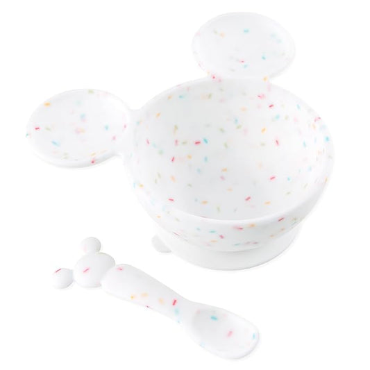 Bumkins Disney Baby Bowl, Silicone Feeding Set with Suction for Baby and Toddler, Includes Spoon, First Feeding Set, Essentials for Baby Led Weaning, Babies Eating 4 Months Up, Mickey Mouse Vanilla