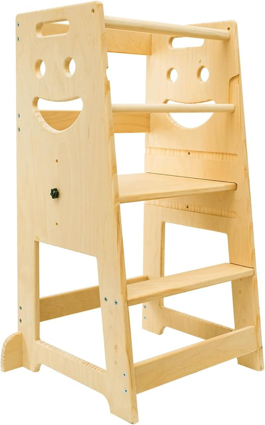 Kitchen Step Stool for Kids with Safety Rail,Toddler Stool for Kitchen Counter with Adjustable Pedal Toddler Kitchen Stool Helper