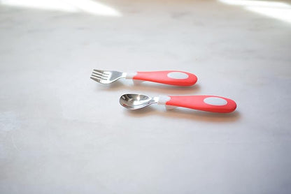 Dr. Brown's Designed to Nourish Soft-Grip Spoon and Fork Set,Coral