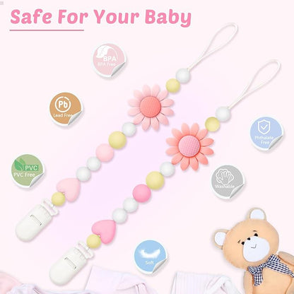 Silicone Pacifier Clip, 4 Pack Pacifier Holder for Boys and Girls