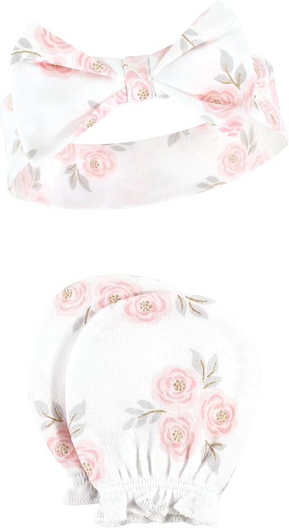Hudson Baby Baby Girls' Cotton Headband and Scratch Mitten Set