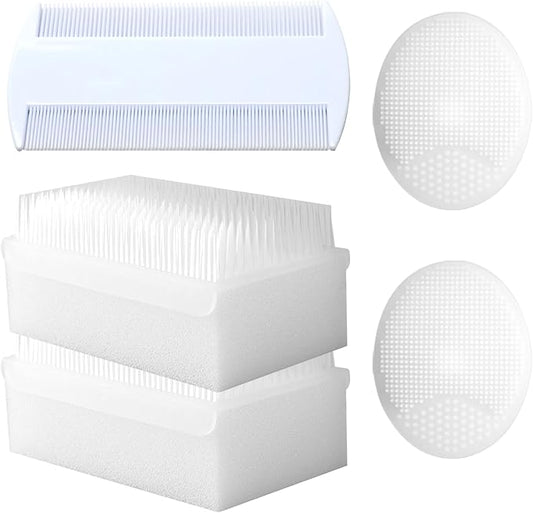 Cradle Cap Brush for Babies, 5Pcs Cradle Cap Treatment Set with Soft Bristle Brushes Silicone Scrubber Fine-Tooth Comb for Newborn Bathing Essentials Baby Brush and Comb Set (White)