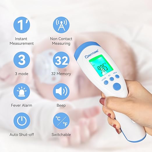 Berrcom Non Contact Infrared Thermometer Digital Forehead Thermometer with Fever 3 in 1 Contactless