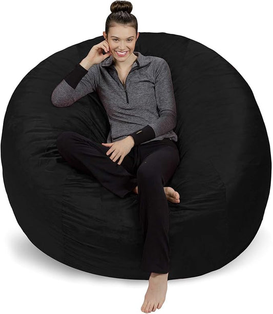 Sofa Sack Bean Bag Chair Cover Only, for Adults and Kids, Without Filling Comfy Fluffy Round or Oval Beanbag Chair Cover Replacement, Lazy Sofa Cover for Reading Chair or Floor Chair, 6-Feet, Black