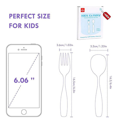 Lehoo Castle Toddler Fork and Spoon, 6pcs Toddler Utensils Kids Silverware, Safe Stainless Steel Toddler Fork Spoon Set, Children Flatware Set, Incudes 3 Spoons and 3 Forks (Light Purple + Blue)