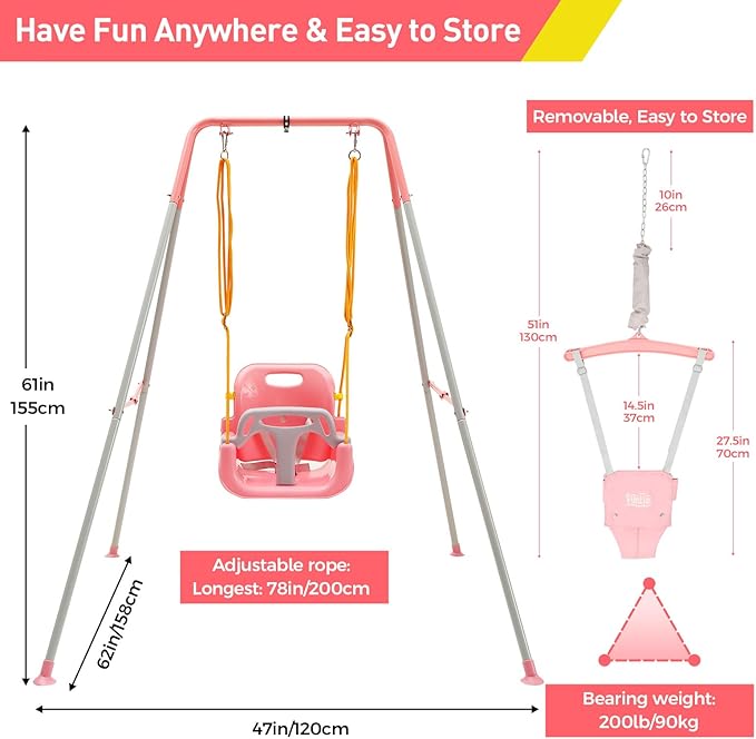 FUNLIO 2 in 1 Swing Set for Toddler & Baby Jumper, Heavy Duty Kids Swing & Bouncer with 4 Sandbags