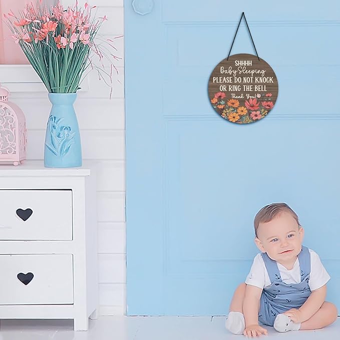 Putuo Decor Shh Baby Sleeping Door Sign for Front Door
