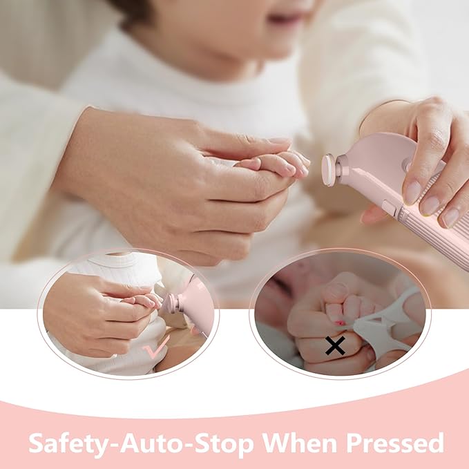 Electric Baby Nail Trimmer, Portable with 7 Grinding Heads, Rechargeable Whisper Quiet Nail Trim Polish Grooming Kit, Safe Nail File for Baby Newborn Infant Toddler Kids or Adults (Pink)