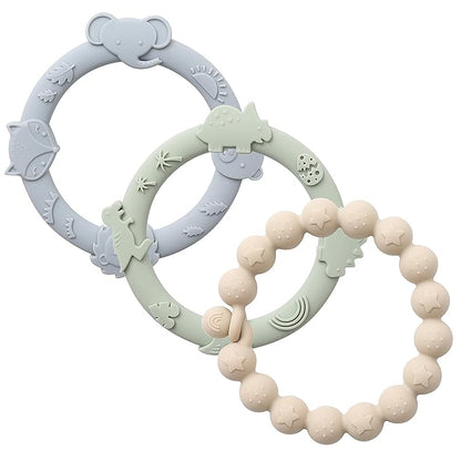 Baby Teether Rings Silicone Teethers for Babies Multi Use Baby 3 Pack-Baby