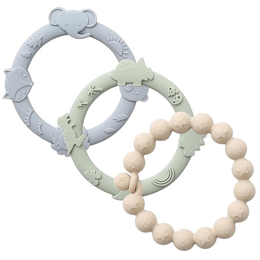 Baby Teether Rings Silicone Teethers for Babies Multi Use Baby 3 Pack-Baby