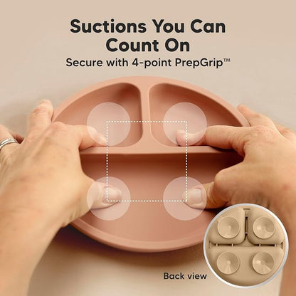 KeaBabies Suction Plates with Lids for Baby - 3-Pack 100% Silicone Suction Plates for Baby, Kids,Toddler Plates,Divided Baby Plates with Suction,Lids, BPA-Free, Microwave, Dishwasher Safe (Terracotta)