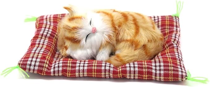 2Pcs Sleeping Cat on Pad Doll Toy, Cute Mini Kitten