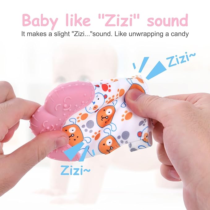2Pack Silicone Teething Mitt, Soothing Infant Teething Mitten Pain Relief 0-12 Months