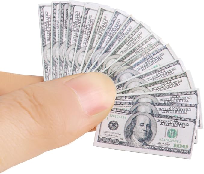 FOIMAS 180pcs 1:12 Miniature Scene Dollars Fake Bills for Dollhouse Scene Model Craft Supply
