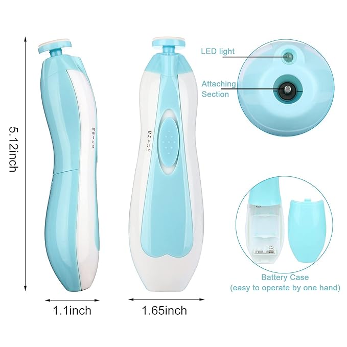 Baby Nail File Clippers Electric: Baby Nail Trimmer Electric Kit Fingernails Toes Care Manicure 6-in-1 Set with LED Light Safe for Newborn Kids and Adult