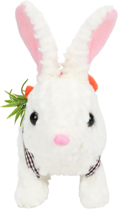 Hopearl Hopping Rabbit with LED Ears Carrot Backpack Interactive Plush Bunny Toy with Sounds Animated Walking Wiggle Light up Ears Twitch Nose Gift for Toddlers, White 7''