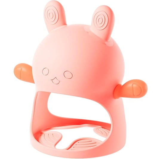 NCVI Baby Silicone Teether Hand Grip for 0-6 Months, Never Drop Baby Sucking Teething Relief Hand Held