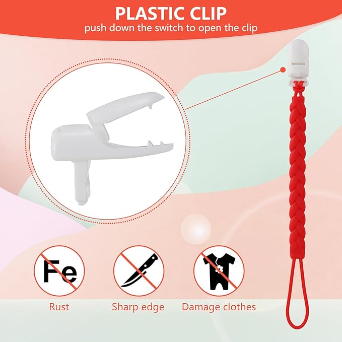 Stylish Silicone Pacifier Clips 4-Pack for Baby Boys and Girls, Woven Rope Flexible Design