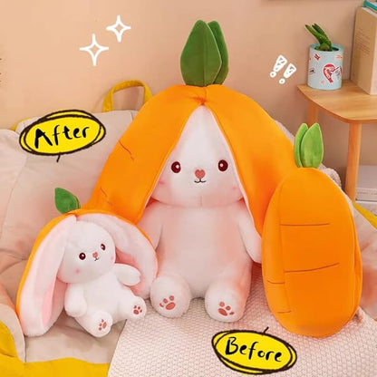 MIAODAM 13.7 inch Easter Bunny Stuffed Animal, Kawaii Squishy Cute Easter Bunny Plush Turn Into Rabbit Fruit Doll Carrot Strawberry Pillow