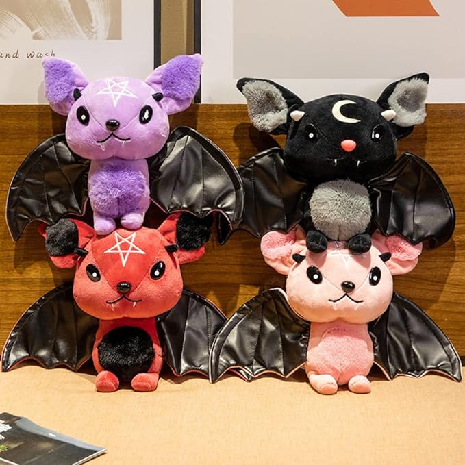 NatureMan Bat Plush Stuffed Animal Toys,Halloween Black Bat Decor Soft Hugging Plush Doll Toy Gifts (red,11.8inch)