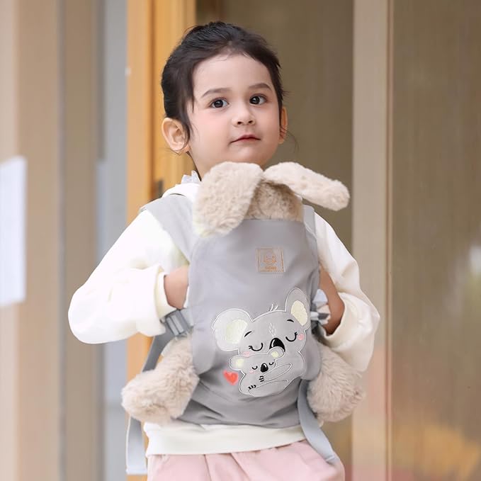 GAGAKU Doll Carrier for Kids Toy Baby Carrier Reborn Doll Carrier with Adjustable Straps for Stuffed Animal American Girl Doll Bitty Baby Doll Accessories - Gray