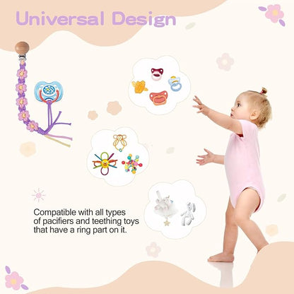 Pacifier Clip for Boys Girls Floral Daisy Macrame Paci Clip
