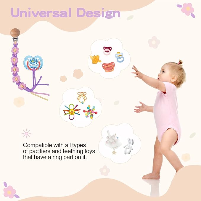Pacifier Clip for Boys Girls Floral Daisy Macrame Paci Clip
