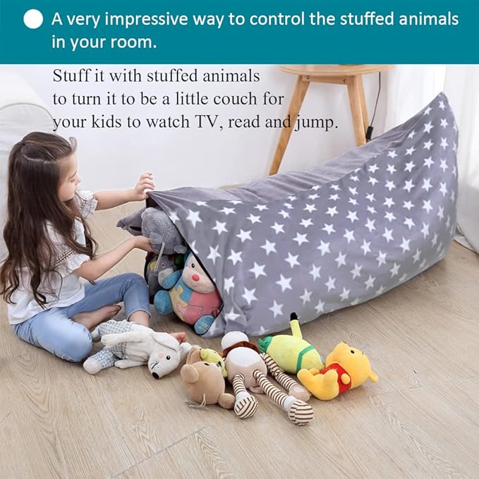 Stuffed Animal Storage Bean Bag Chair Cover, Plush Toys Organizer for Kids Teans Super Soft and Comfortable with Handle and Zipper Extra Large 1-side Stars
