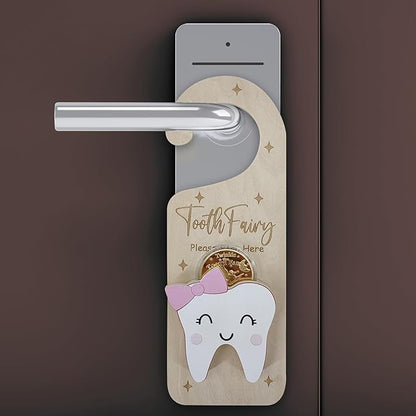 Tooth Fairy Door Hanger, Wooden Tooth Fairy Holder with Tooth