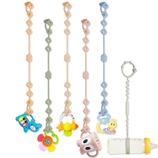 Jkevow Toy Straps for Baby - 6 Pack Adjustable Silicone Toy Safety Straps and Sippy Cup Straps for Strollers, High Chairs
