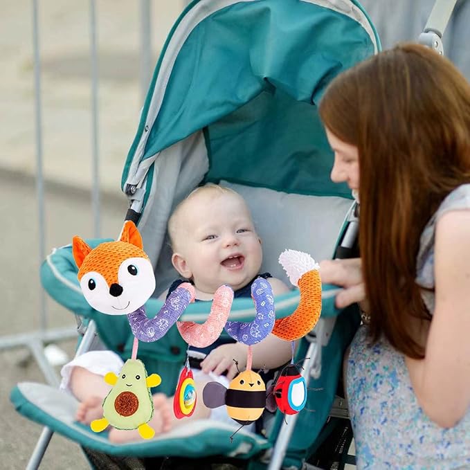Car Seat Toys, Baby Toy 3-6 Month Carseat Stroller Toys Infant Spiral Activity Toy 0-6 Months, Hanging Toys for Babies Newborn Boys Girls 0-6-12 Months - Orange Fox