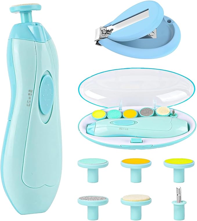 Baby Nail Electric Trimmer with with a Nail Clipper, Polish Grooming Kit with 6 Grinding Head - LED Light Safe Nail Clippers Nail File Kit for Infant Toddler or Adults Toes and Fingernails