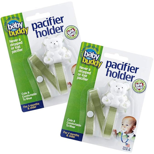 Baby Buddy Pacifier Clip Holder, Newborn Essential with Universal Fit for all Binky and Teether Brands 4+ Months, 2 Pack